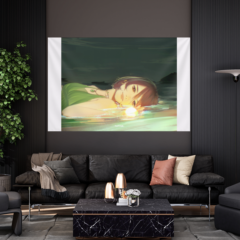 Sunset Glow Anime Girl Illustration Wall Tapestry
