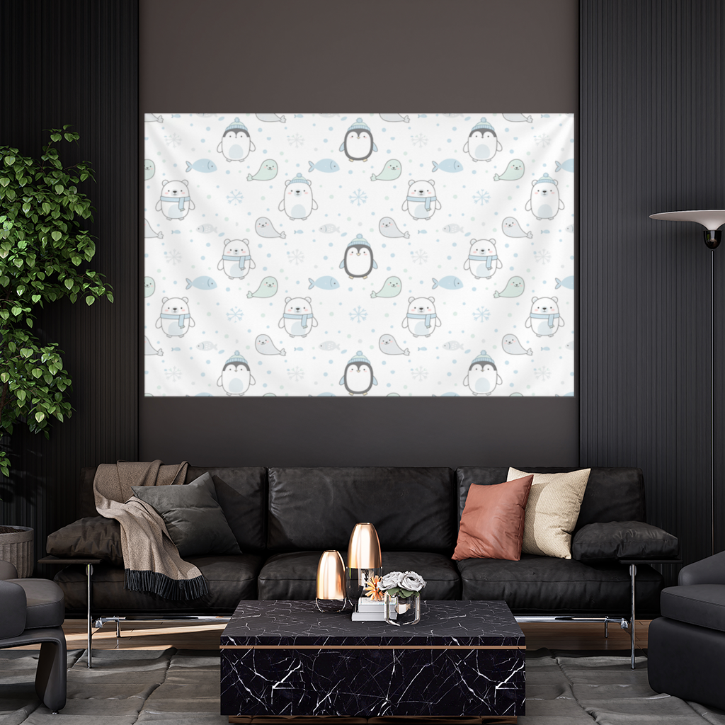 Cute Arctic Animals Winter Pattern Wall Tapestry