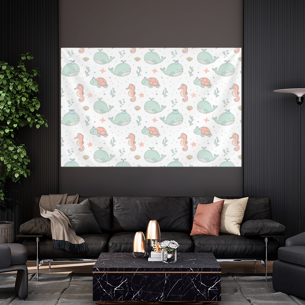 Cute Sea Animals Pattern Wall Tapestry