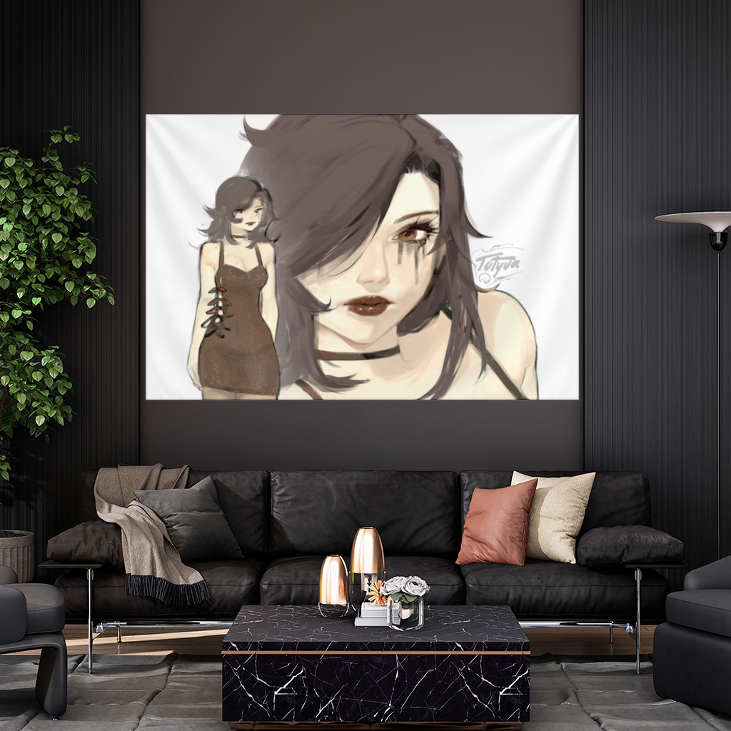 Goth Anime Girl Wall Tapestry