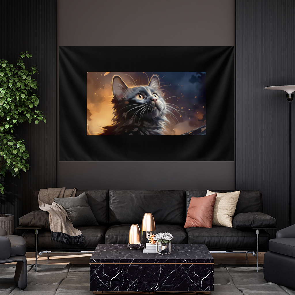 Black Cat Digital Art Wall Tapestry