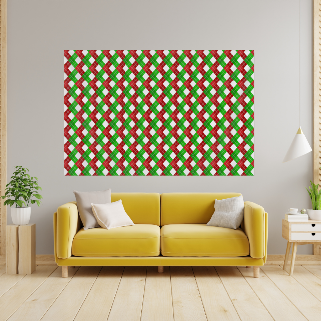 Red Green Argyle Plaid Background Pattern Wall Tapestry