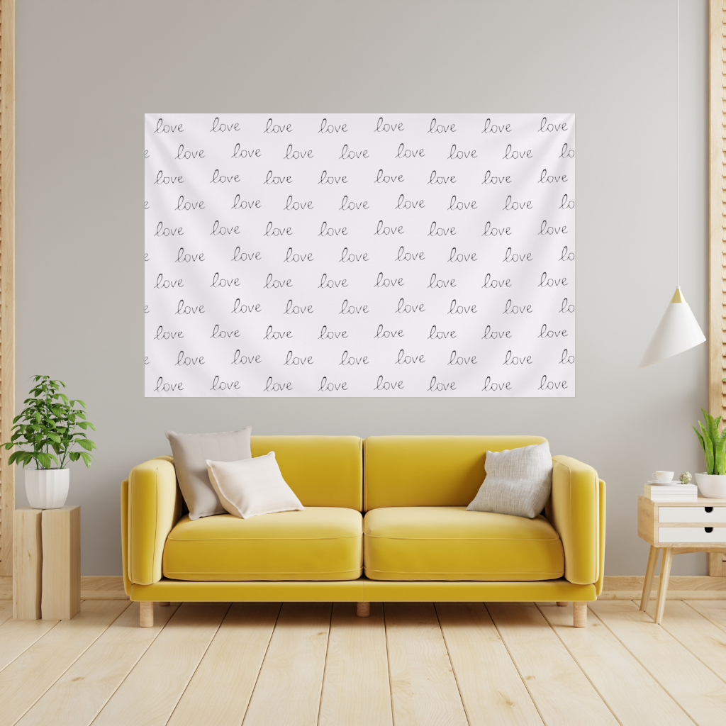 Minimal Black and White Love Text Pattern Design Wall Tapestry