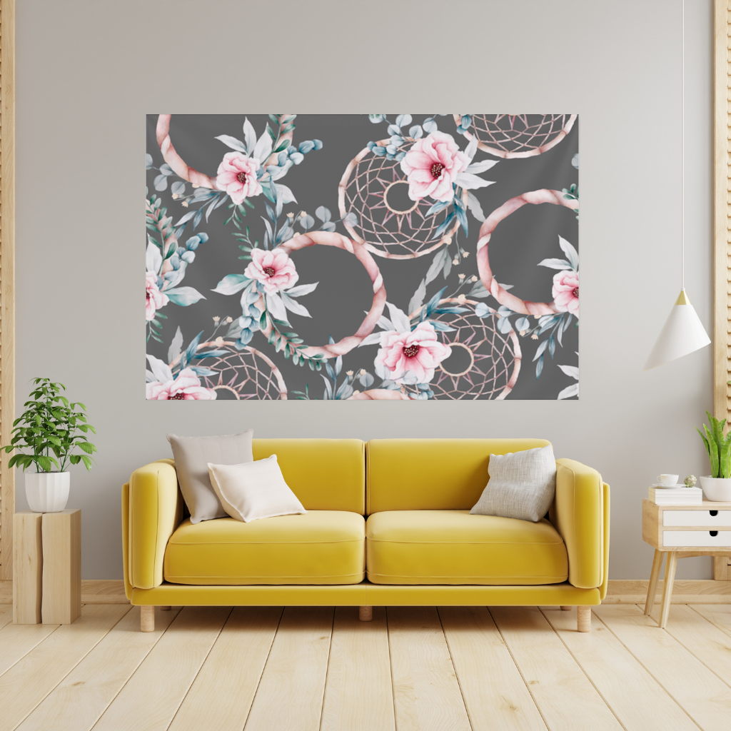 Boho Çiçek ve Dreamcatcher Deseni Duvar Örtüsü