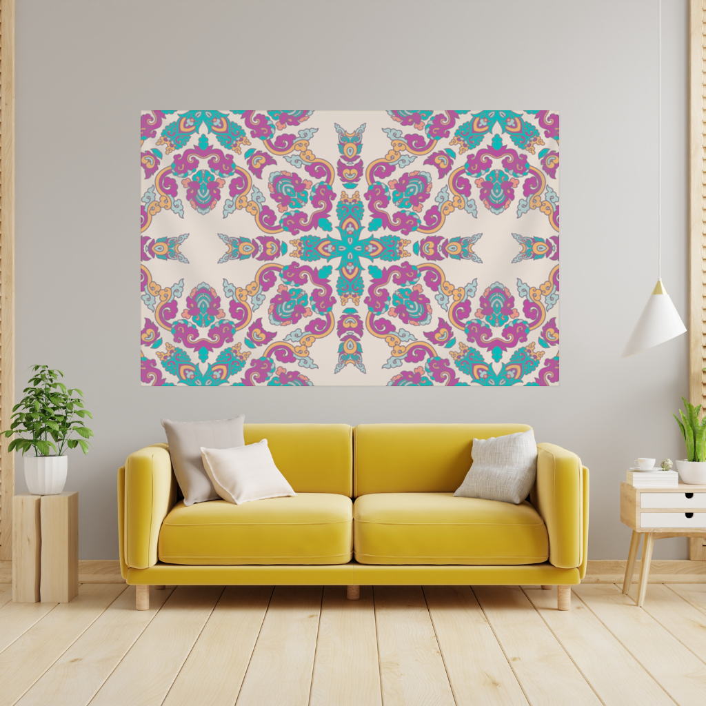 Colorful Oriental Symmetrical Mandala Pattern Wall Tapestry