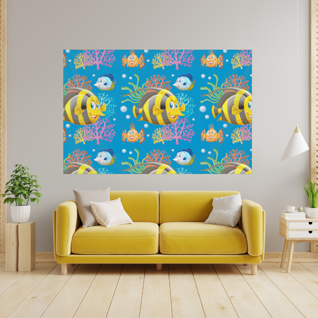 Colorful Tropical Fish and Coral Reef Pattern Wall Tapestry