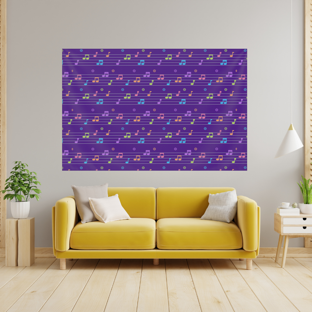 Colorful Music Notes and Modern Rhythm Seamless Pattern Wall Tapestry