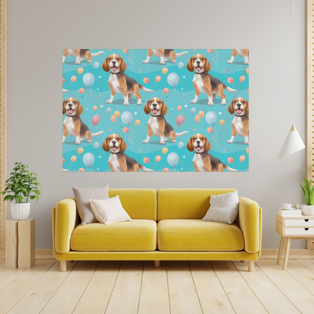 Cute Beagle Dog and Colorful Balloons Seamless Pattern Wall Tapestry