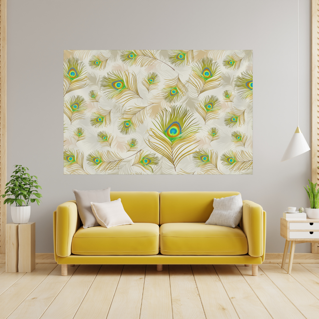 Elegant Peacock Feathers and Exotic Nature Seamless Pattern Wall Tapestry
