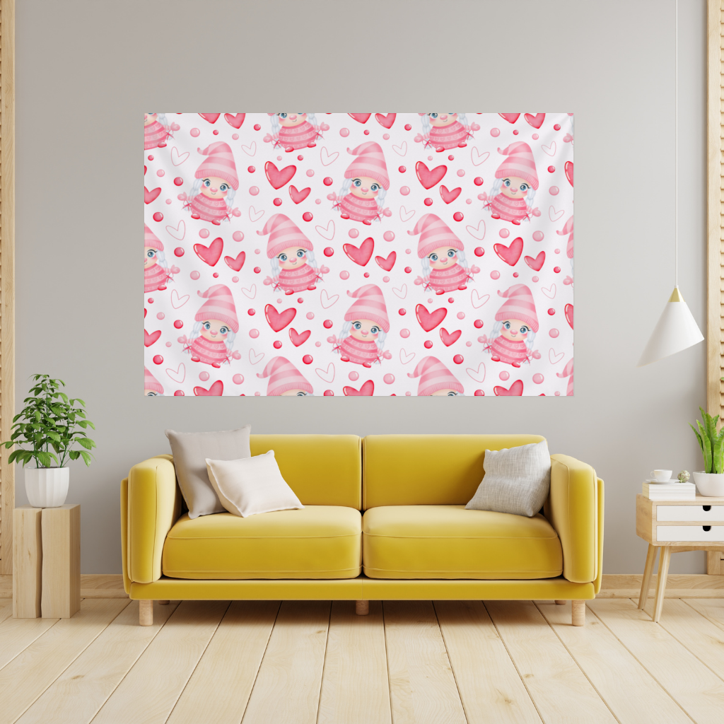 Cute Pink Baby Girl Valentines Day Heart Pattern Design Wall Tapestry
