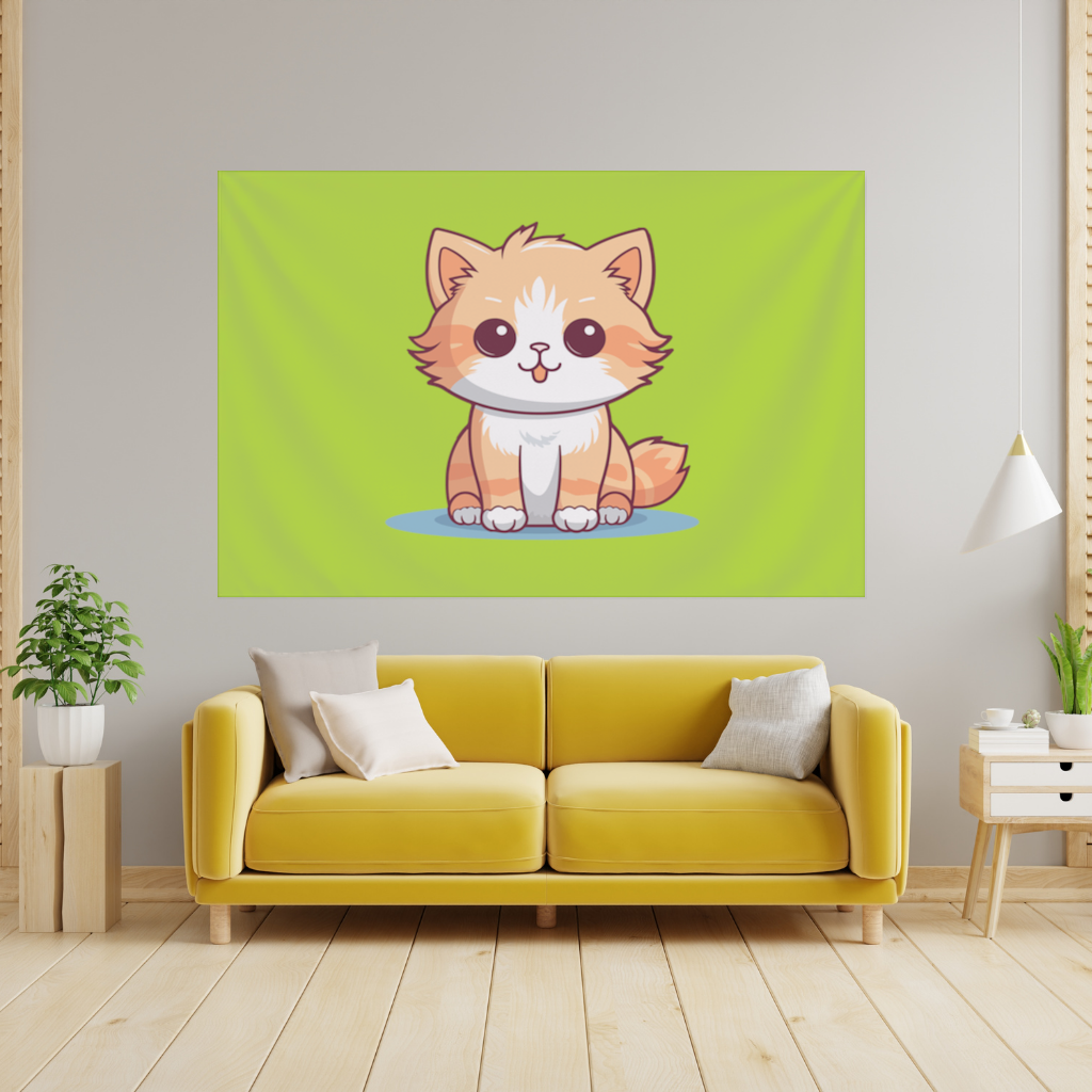 Cute Orange Cat Illustration Wall Tapestry