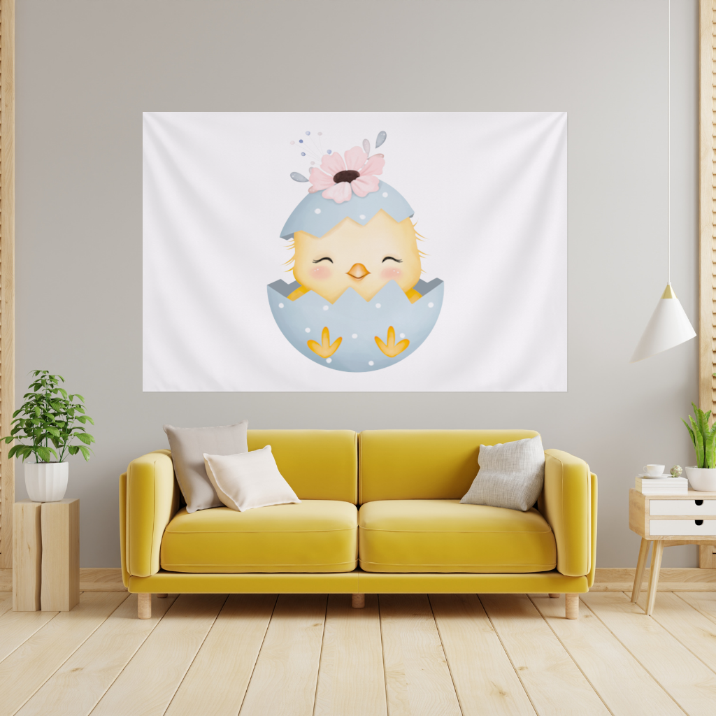Cute Chick in Egg with Floral Hat Wall Tapestry