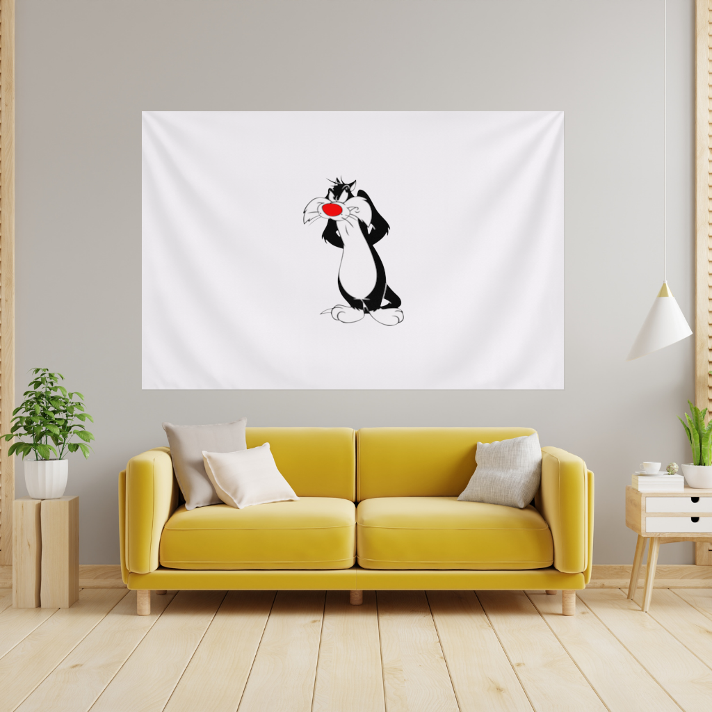 Funny Cartoon Cat Illustration Wall Tapestry