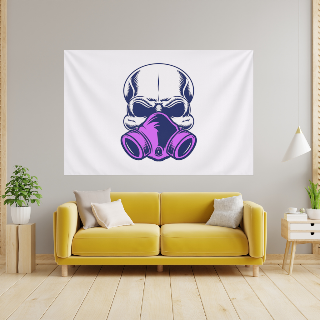 Gaz Maskeli Kafatası İllüstrasyonu Modern ve Sert Tasarım Duvar Örtüsü