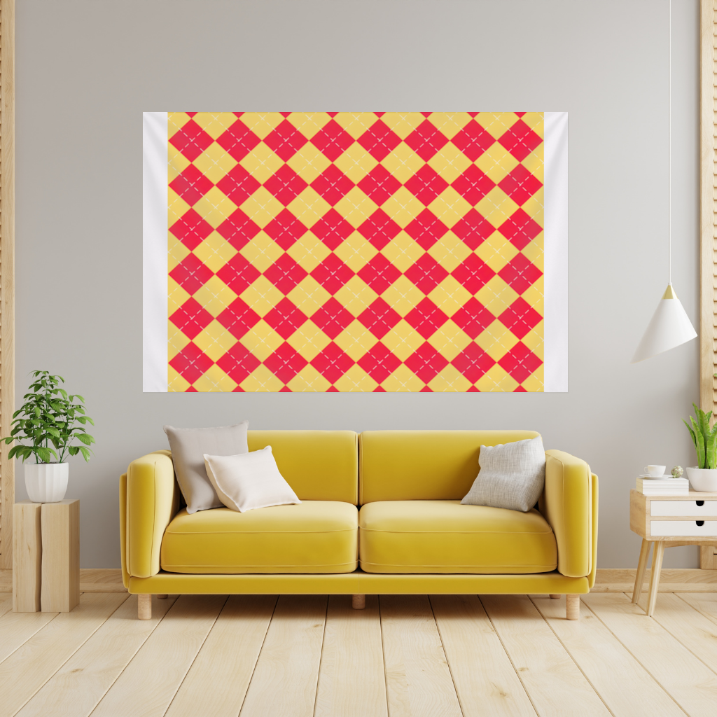 Red and Yellow Argyle Geometric Pattern Background Wall Tapestry
