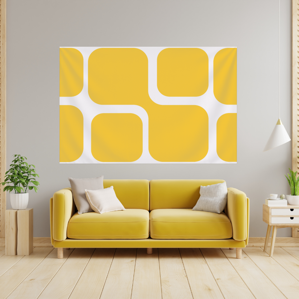 Yellow Geometric Labyrinth and Modern Abstract Pattern Wall Tapestry