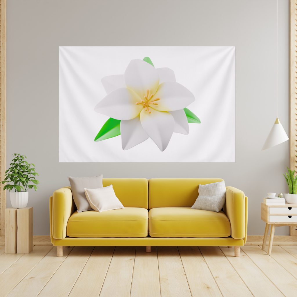 3D White Lily Flower Illustration Wall Tapestry
