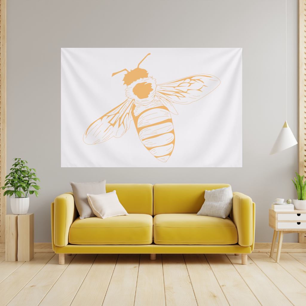Minimal Orange Bee Illustration Wall Tapestry