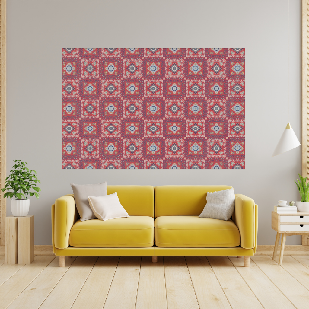 Traditional Kilim Inspired Red Ethnic Geometric Pattern Wall Tapestry