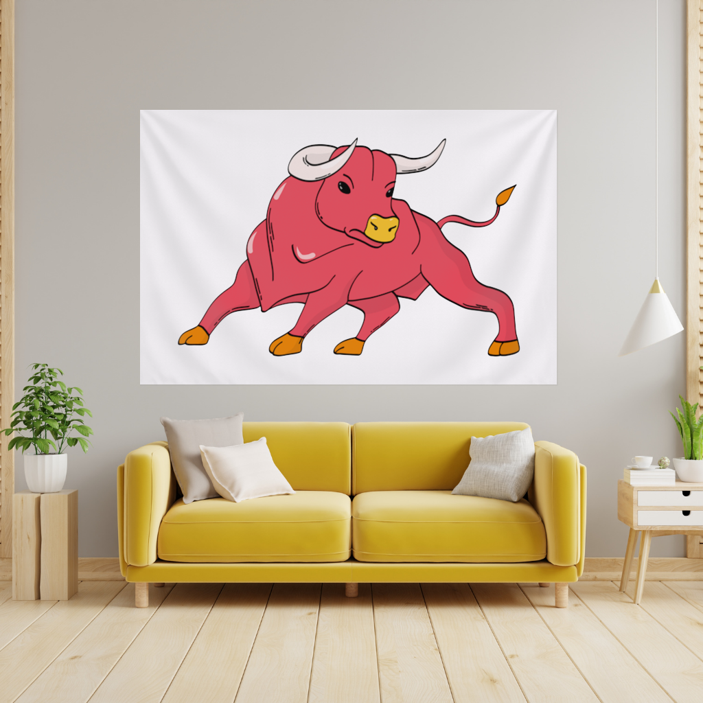 İspanyol Boğası Kırmızı Matador Tarzı Güçlü Boğa İllüstrasyonu Duvar Örtüsü