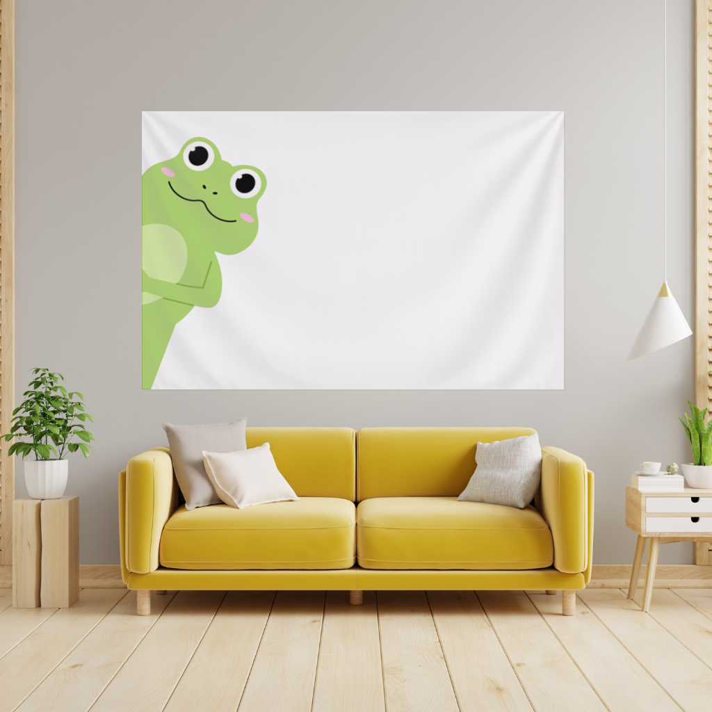 Cute Green Frog Peek-a-Boo Illustration Wall Tapestry