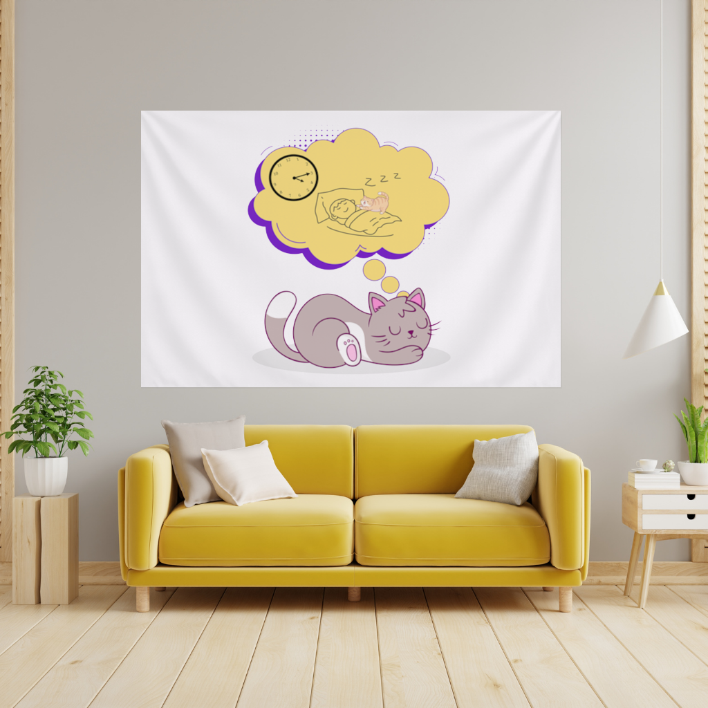 Cat Planning a 4 AM Zoomies Illustration Wall Tapestry