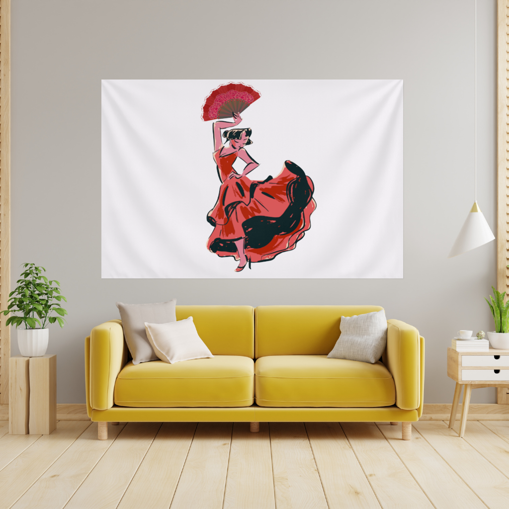 Flamenco Dancer with Fan Illustration Wall Tapestry