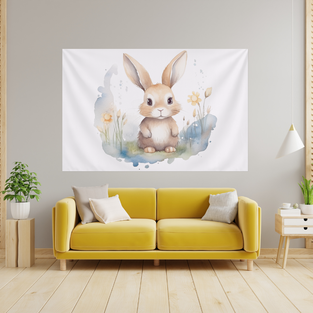 Cute Bunny Watercolor Illustration Wall Tapestry