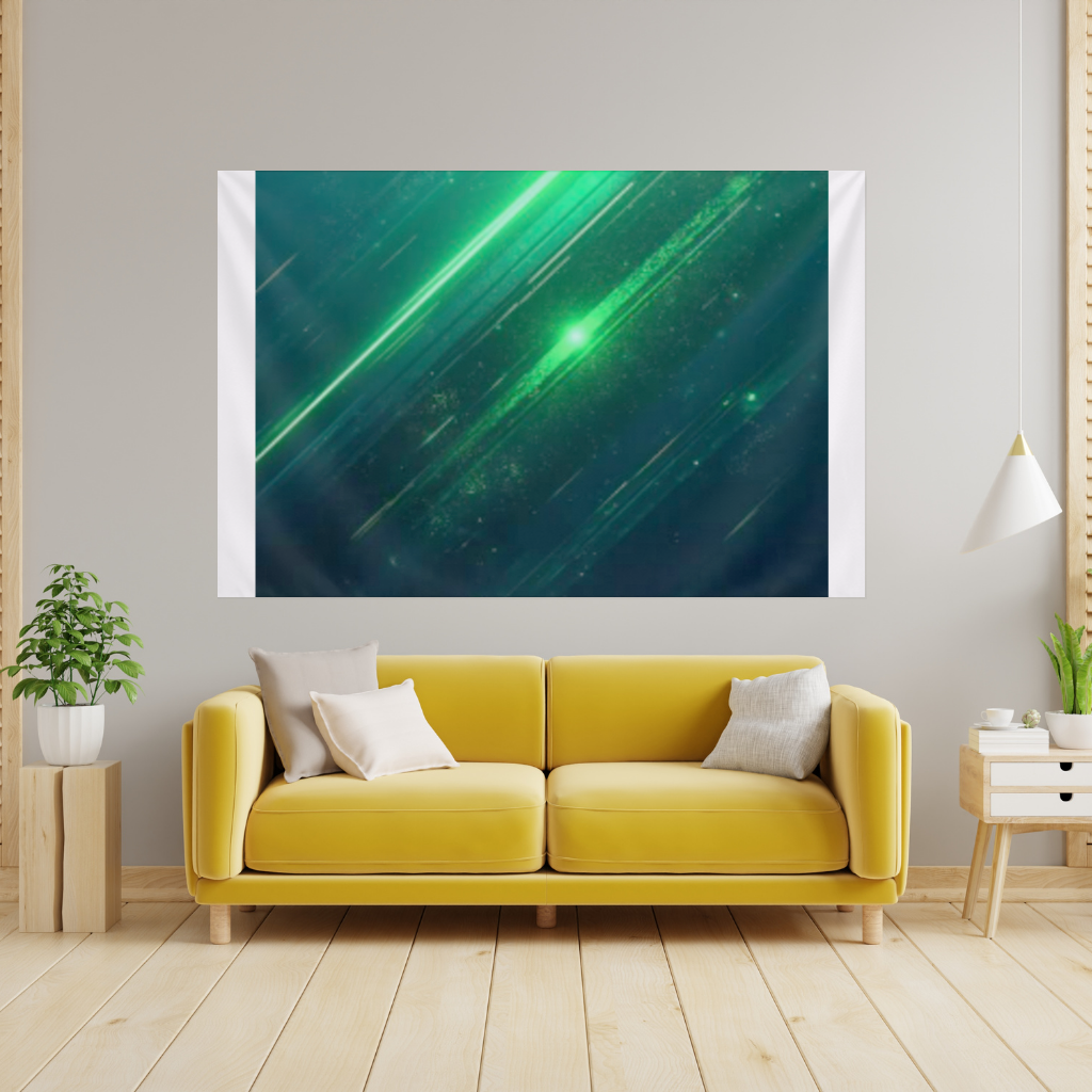 Siyah fon üstündeki parlak yeşil çizgiler. Duvar Örtüsü