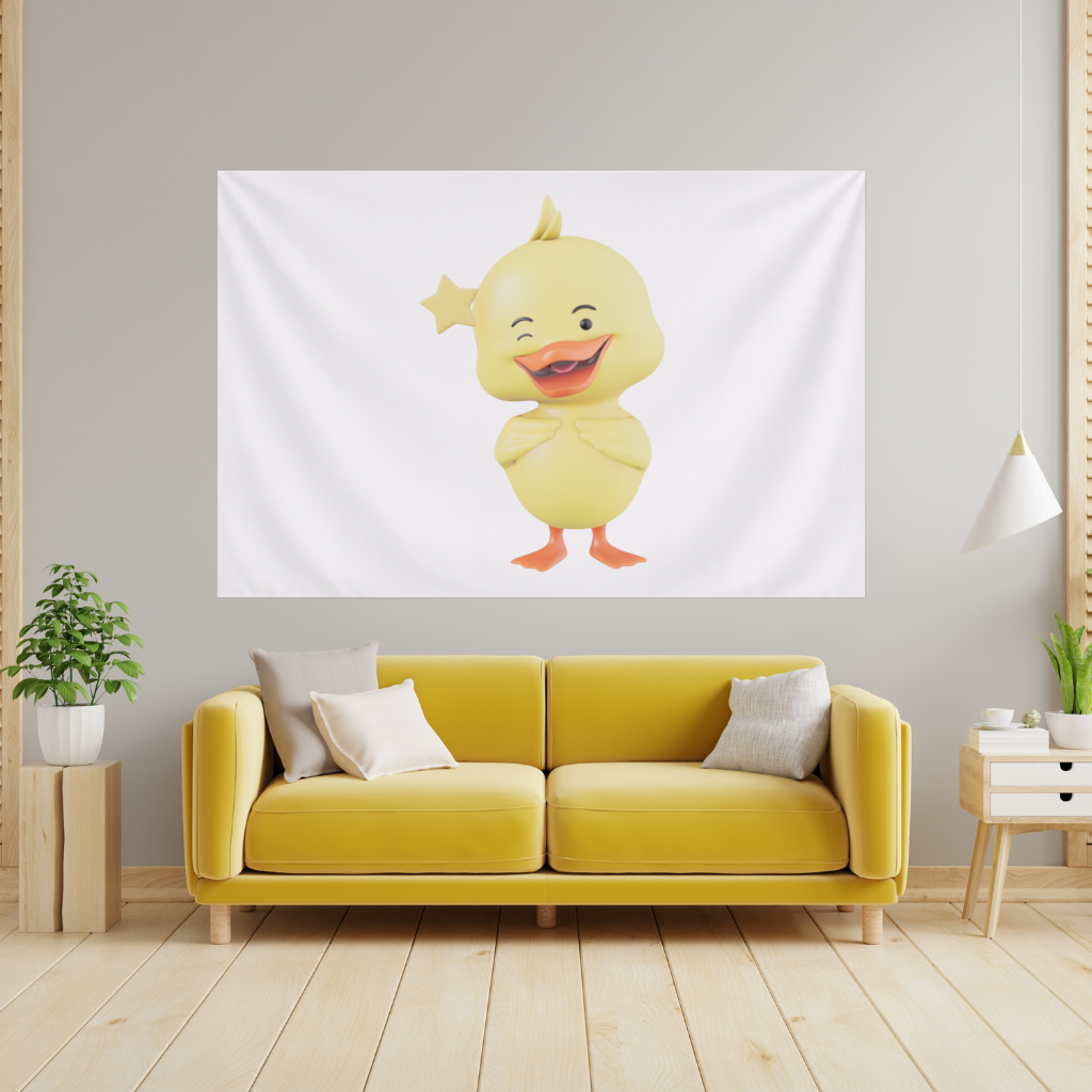Cheerful Winking Yellow Duck with Star Wall Tapestry