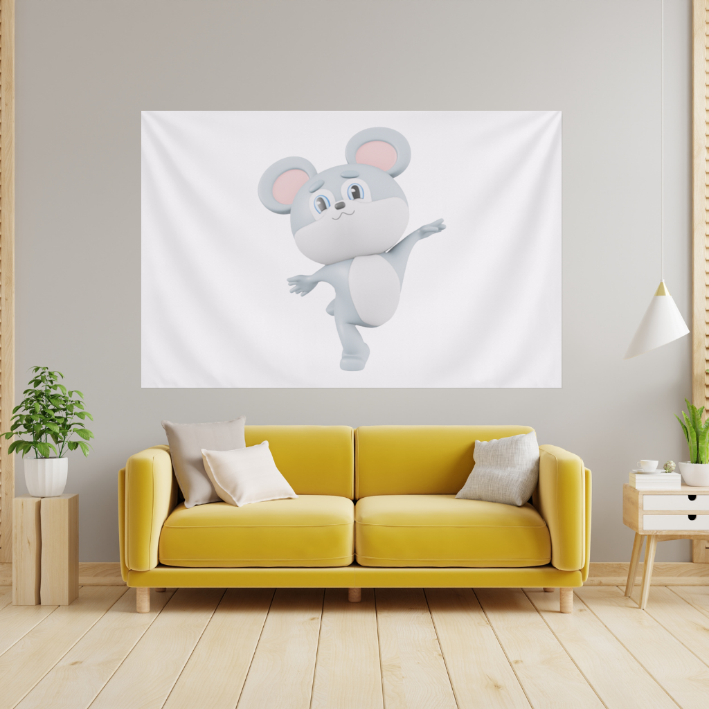 Dancing Cute Grey Mouse Character Wall Tapestry