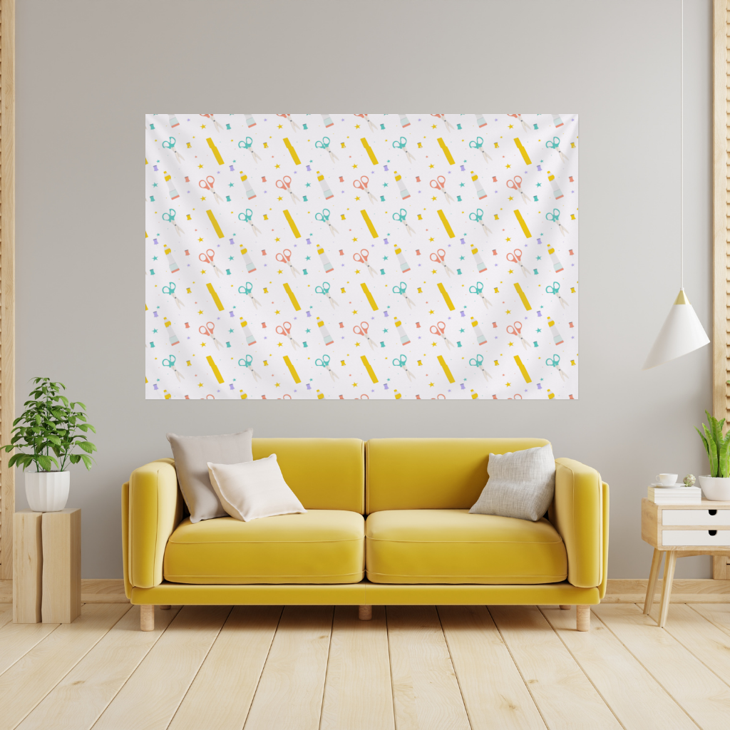 Colorful School and Stationery Supplies Pattern Wall Tapestry