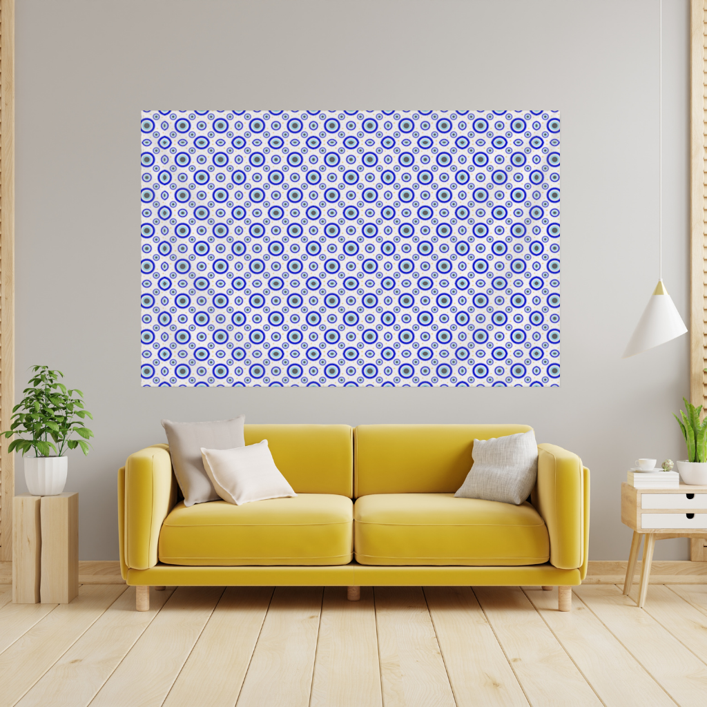 Blue Evil Eye Pattern with Stars Wall Tapestry