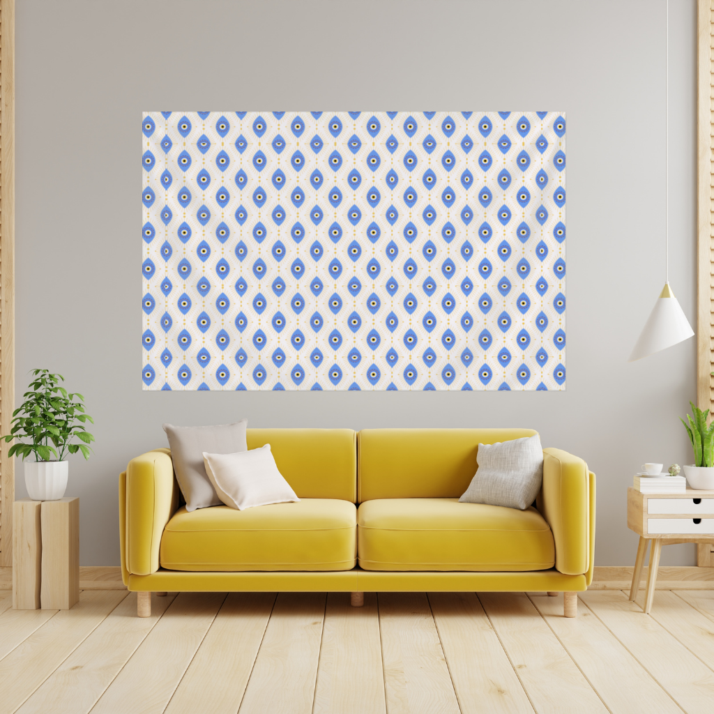 Modern Evil Eye Pattern with Sunburst Rays Wall Tapestry