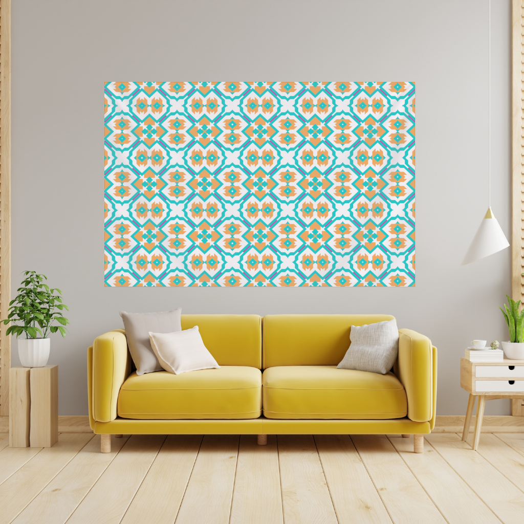 Orange and Turquoise Geometric Pattern Wall Tapestry