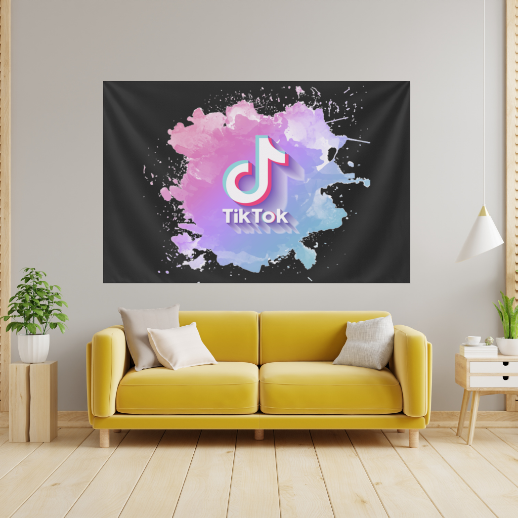 TikTok Logo with Watercolor Effect Wall Tapestry