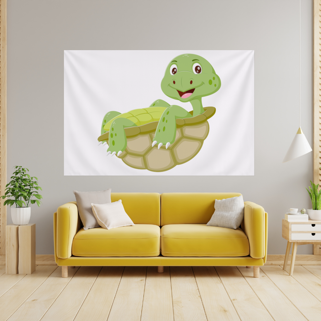 Happy Smiling Green Turtle in Shell Wall Tapestry