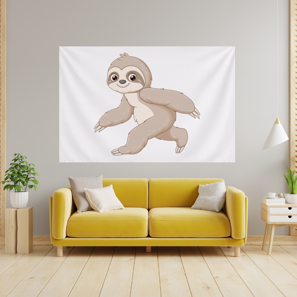 Cute Joyful Walking Sloth Wall Tapestry