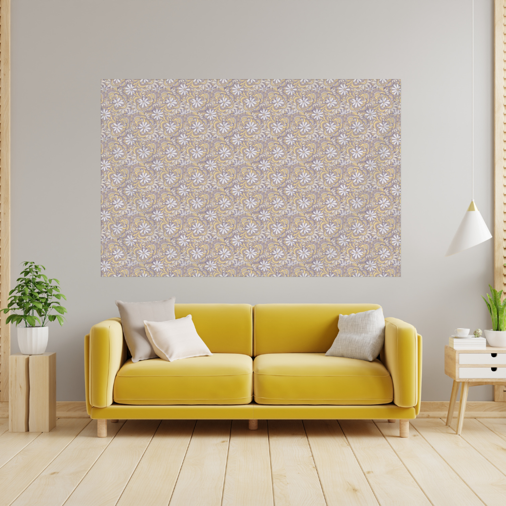 Retro Floral Doodle and Mandala Pattern Wall Tapestry