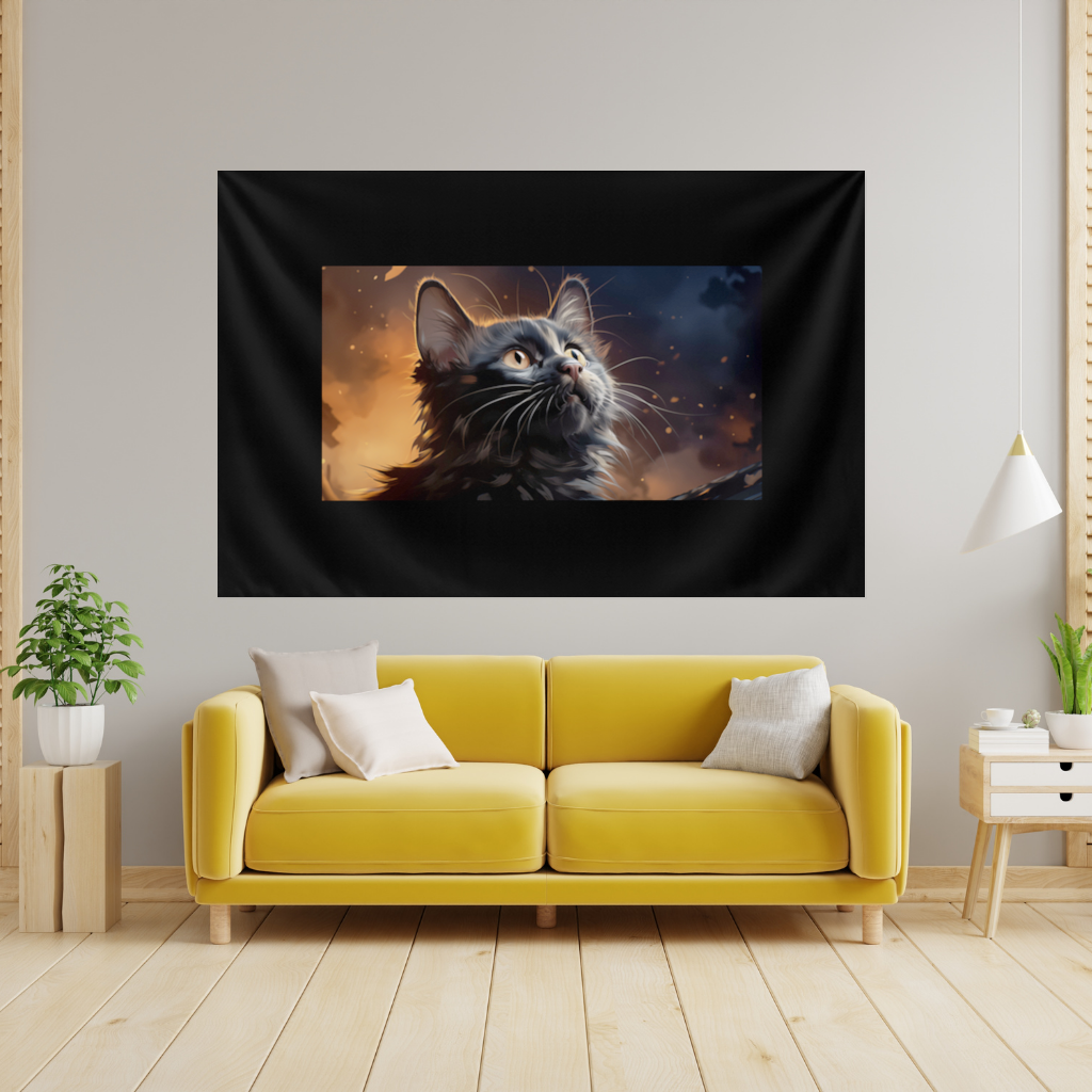 Black Cat Digital Art Wall Tapestry