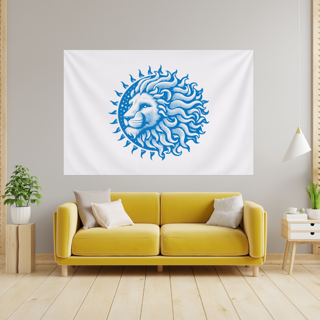 Leo Zodiac Sun and Moon Blue Motif Wall Tapestry