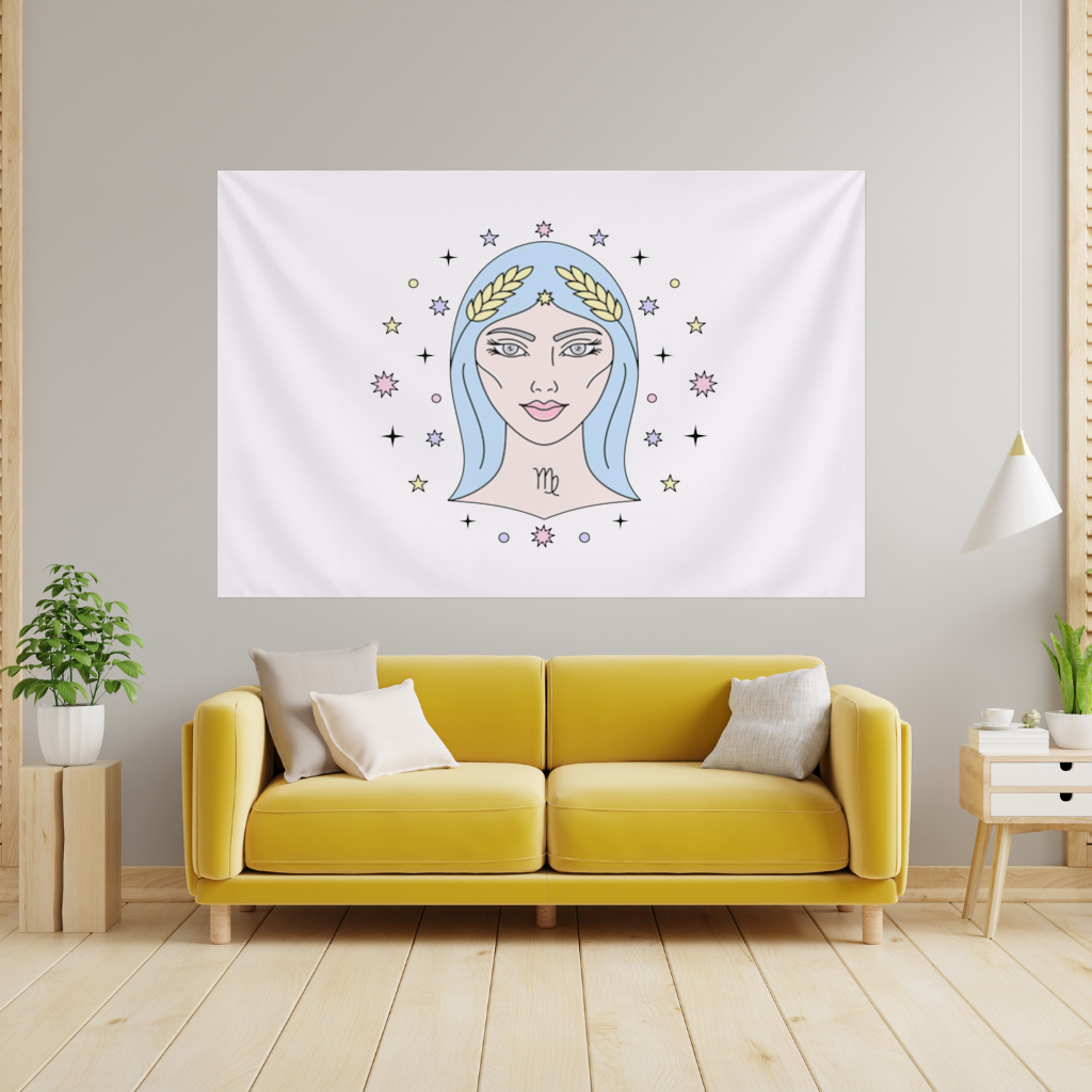 Virgo Zodiac Mystical Woman and Stars Wall Tapestry