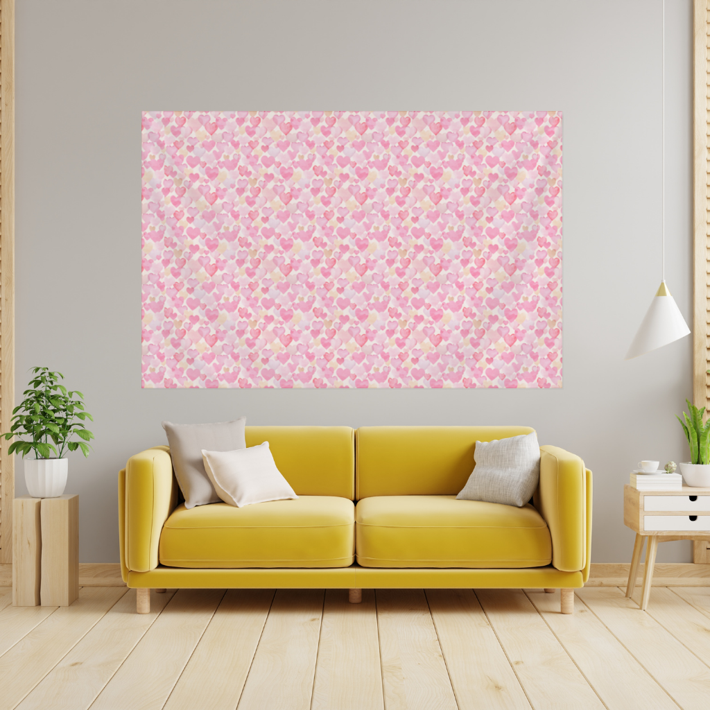 Watercolor Pink Hearts Wall Tapestry