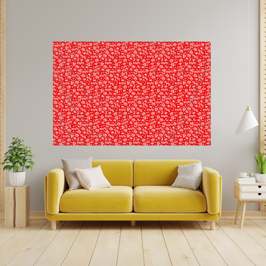 Red Abstract Doodle Wall Tapestry