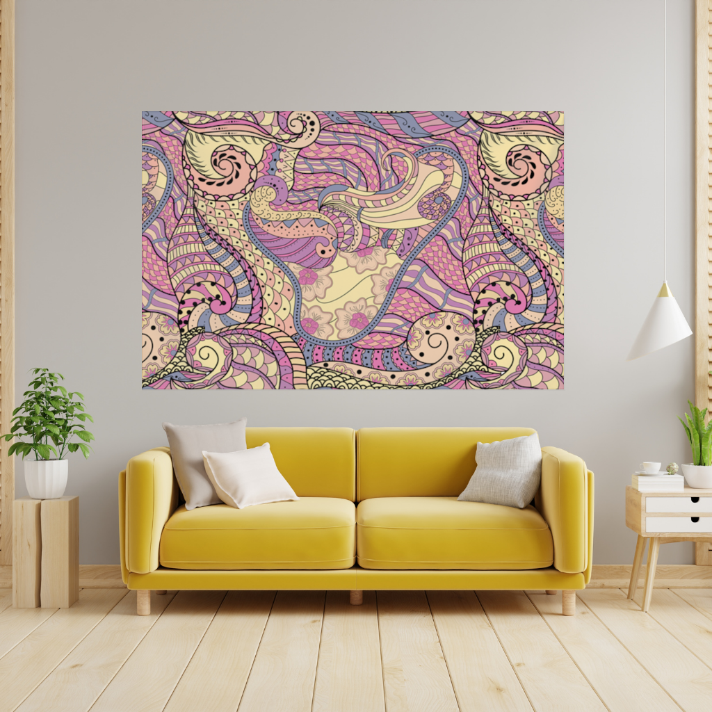 Psychedelic Zentangle Çiçek Duvar Örtüsü