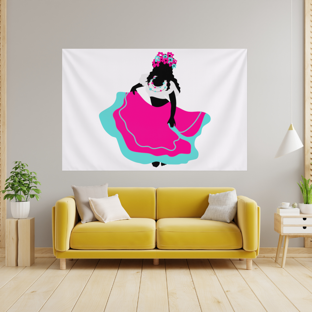 Mexican Folklorico Dancer Silhouette Wall Tapestry