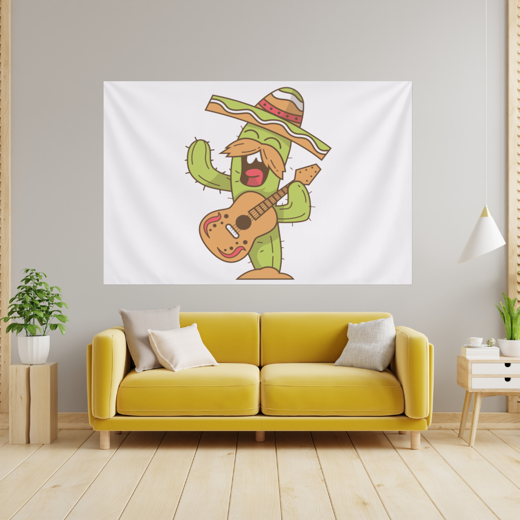 Mariachi Cactus Playing Guitar Wall Tapestry