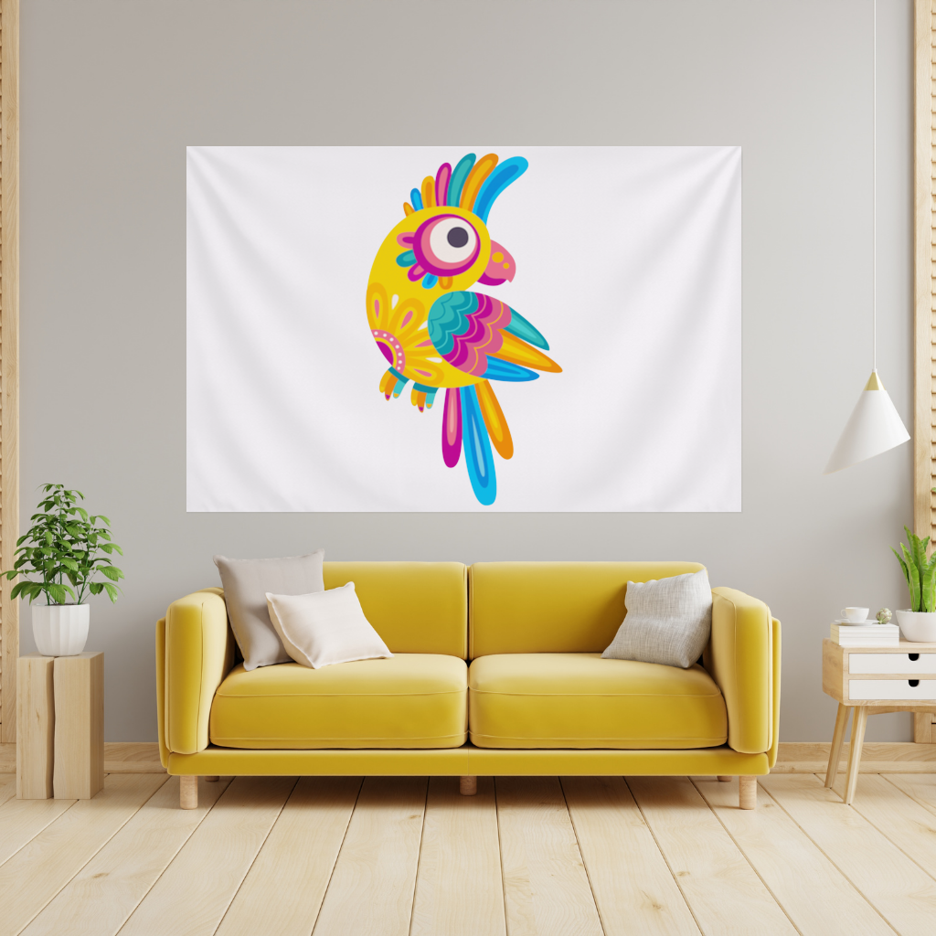 Vibrant Tropical Parrot Folk Wall Tapestry