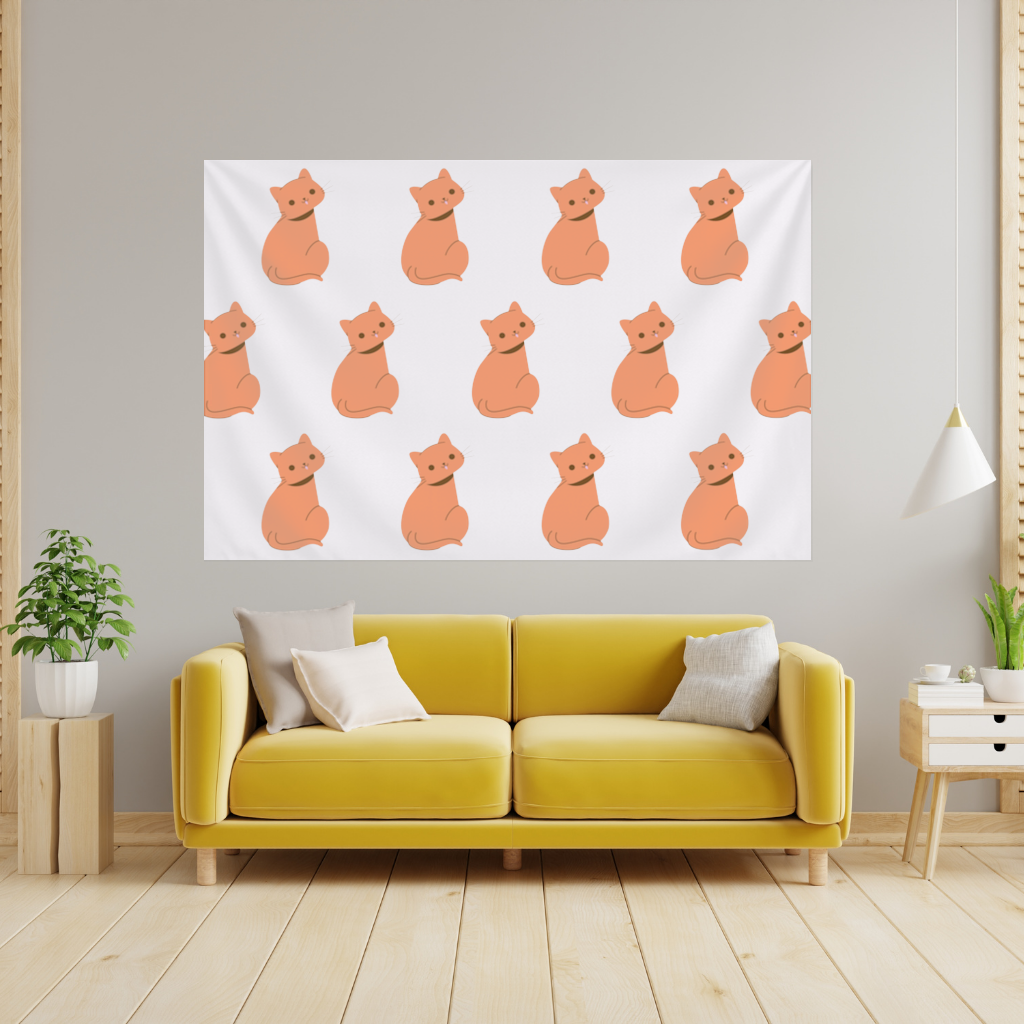 Kawaii Orange Cat Blep Wall Tapestry