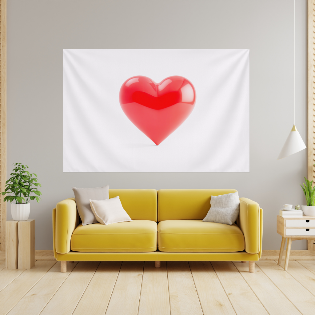 Glossy Red 3D Heart Wall Tapestry